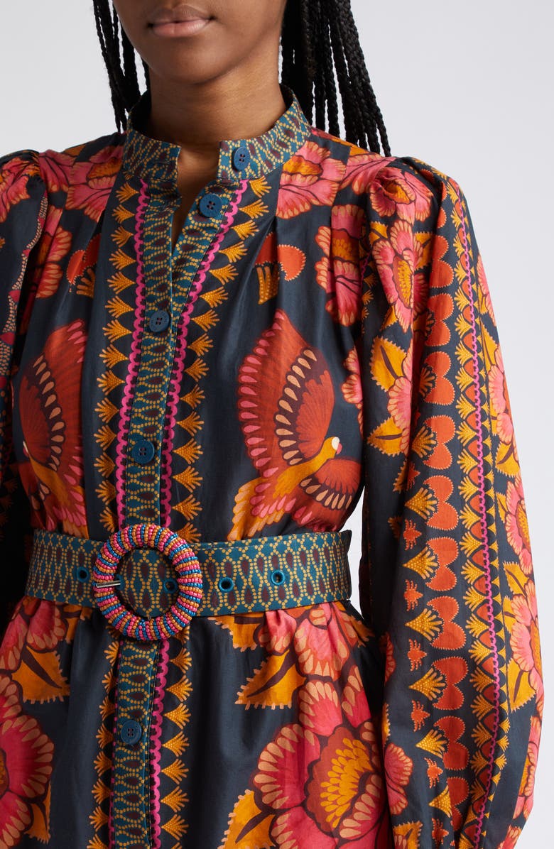 FARM Rio Ainika Floral Belted Long Sleeve Cotton Shirtdress, Alternate, color, 