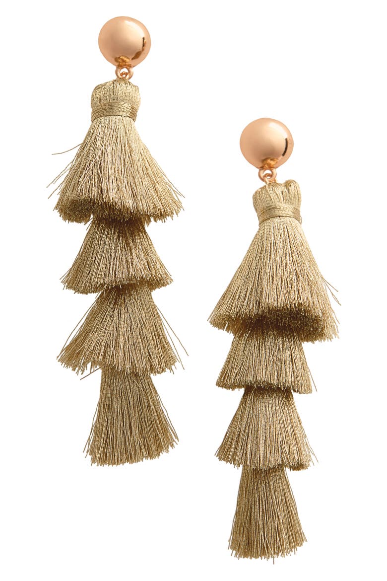 Gabriela Fringe Tassel Earrings, Main, color, GOLD
