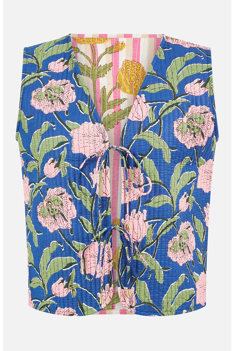 Floral Reversible Quilted Vest Jacket, Alternate, color, Navy