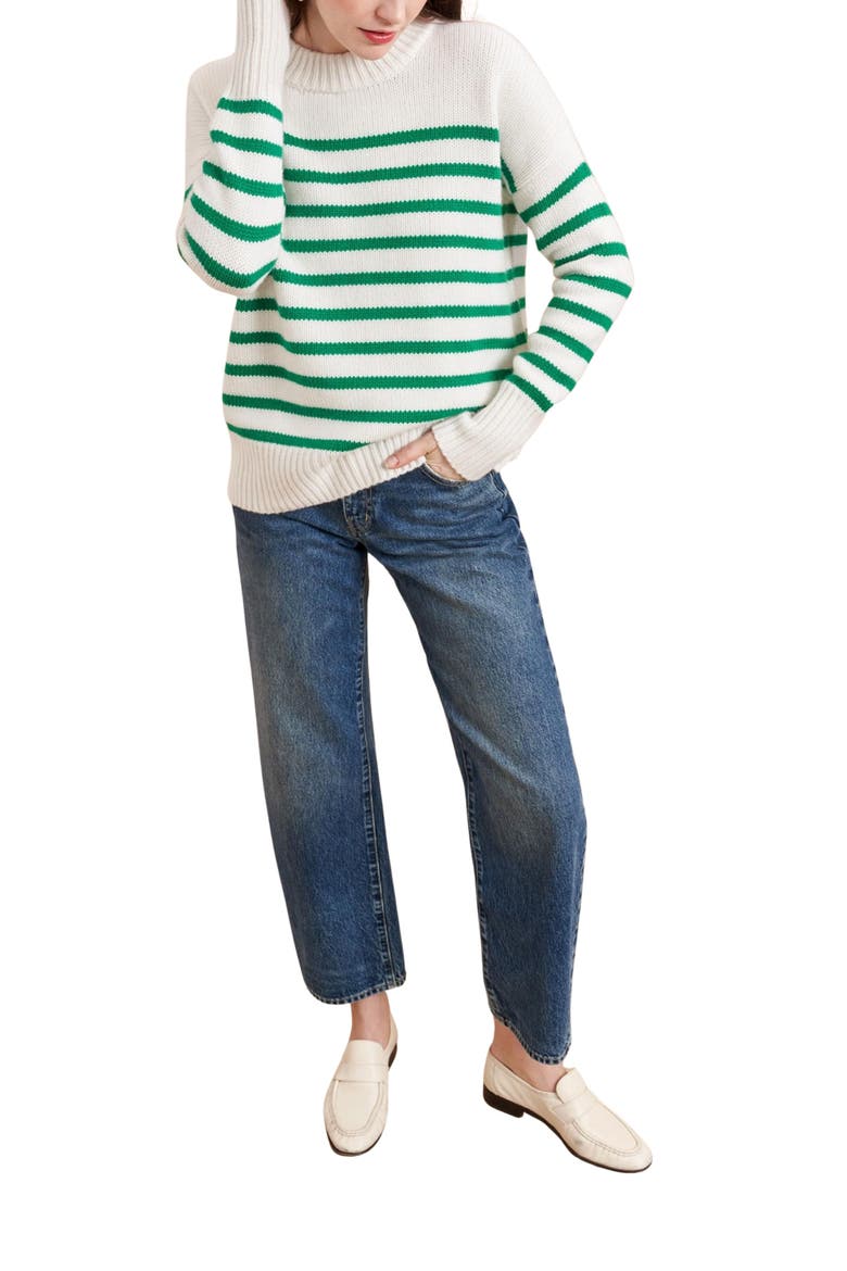 Marin Sweater, Alternate, color, Cream/Kelly Green