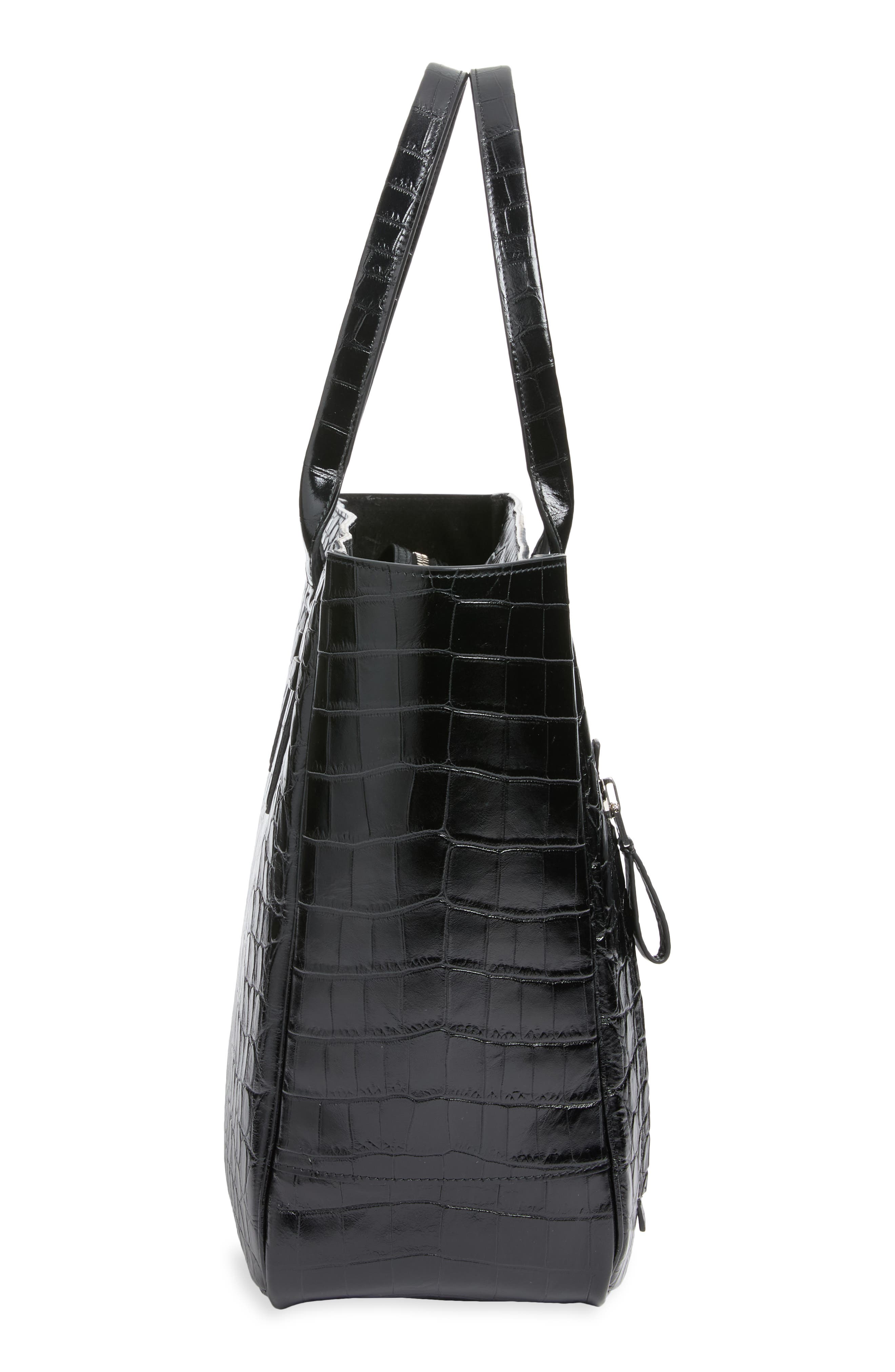 Victor Croc Embossed Leather Tote, Alternate, color, BLACK