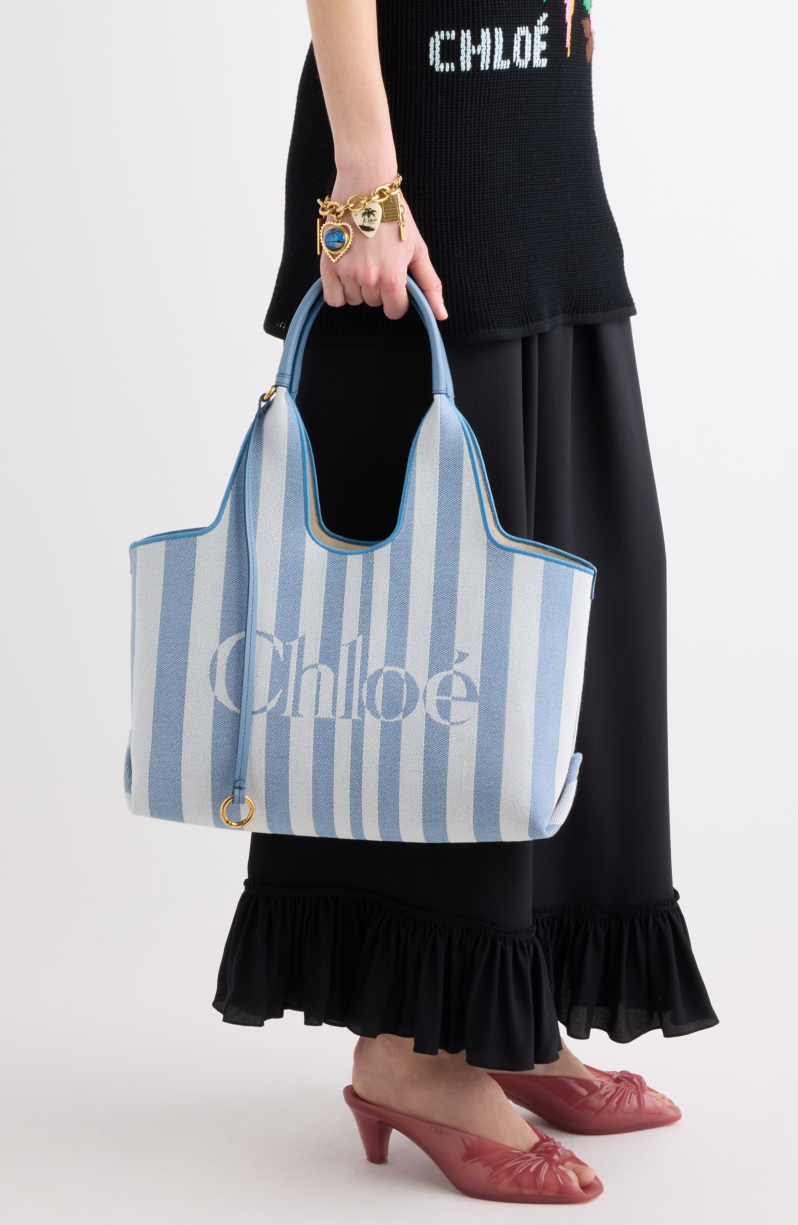 Chloé Stripy Logo Jacquard Tote, Alternate, color, Surfing Blue