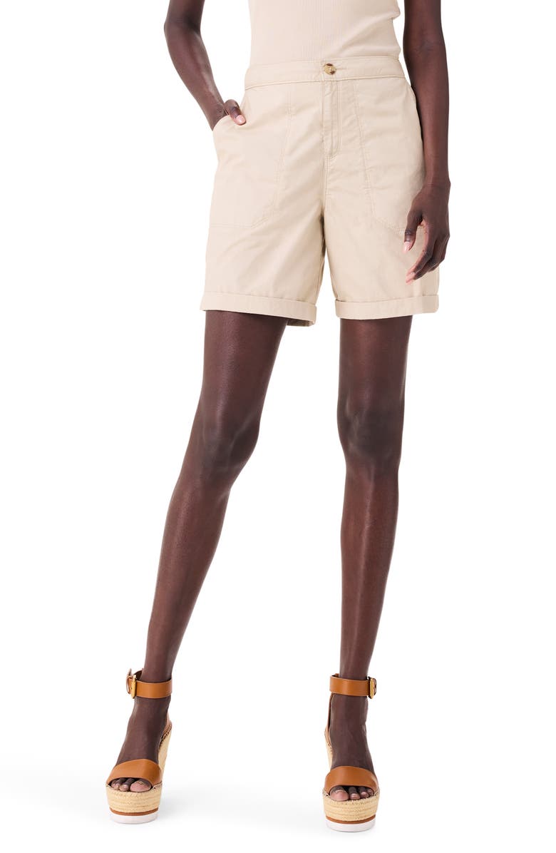 NIC+ZOE High Waist Cotton Poplin Shorts, Main, color, Brown Rice