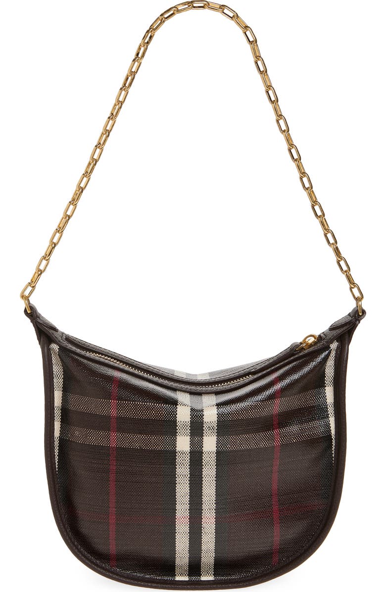 Burberry Mini Highlands Check Coated Canvas Shoulder Bag, Alternate, color, Mahogany