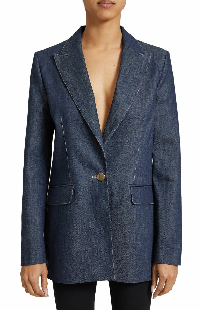 Santorelli ZOE Single-Button Oversized Blazer in Cotton Denim, Main, color,