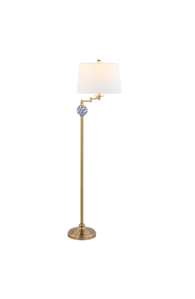 JONATHAN Y Aveiro Classic Midcentury Iron LED Floor Lamp, Main, color, Brass Gold/Blue
