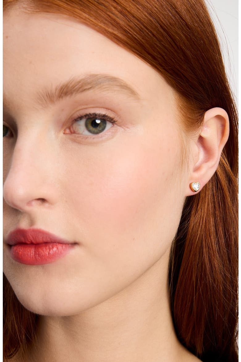 sweetheart mini cubic zirconia stud earrings, Alternate, color, CLEAR/ GOLD.