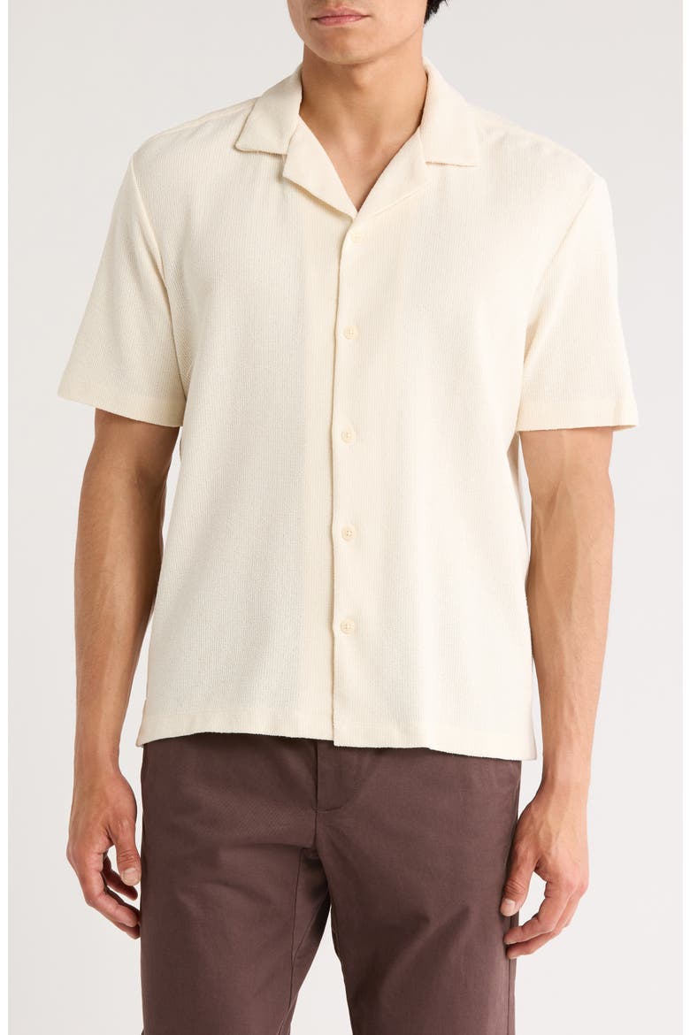 Cream Textured Cotton Blend Camp Shirt, Main, color, CREAM