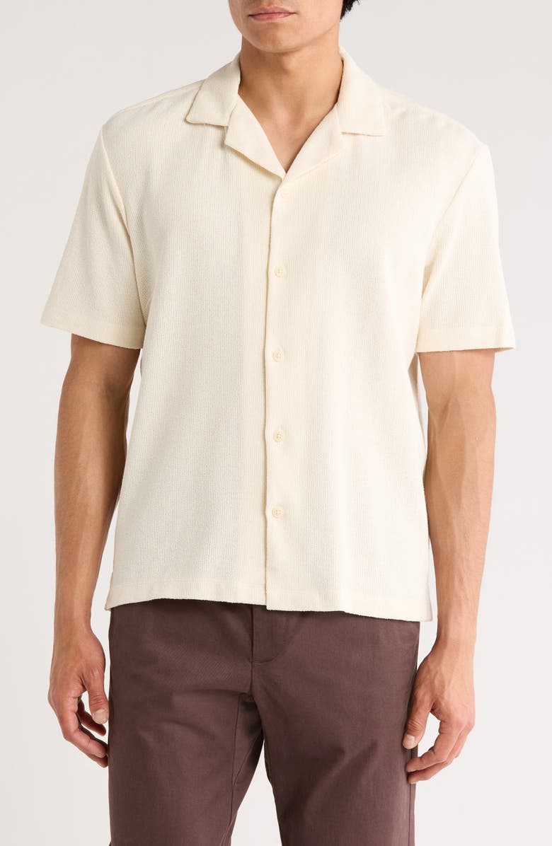 DENIM AND FLOWER Cream Textured Cotton Blend Camp Shirt, Main, color, Cream