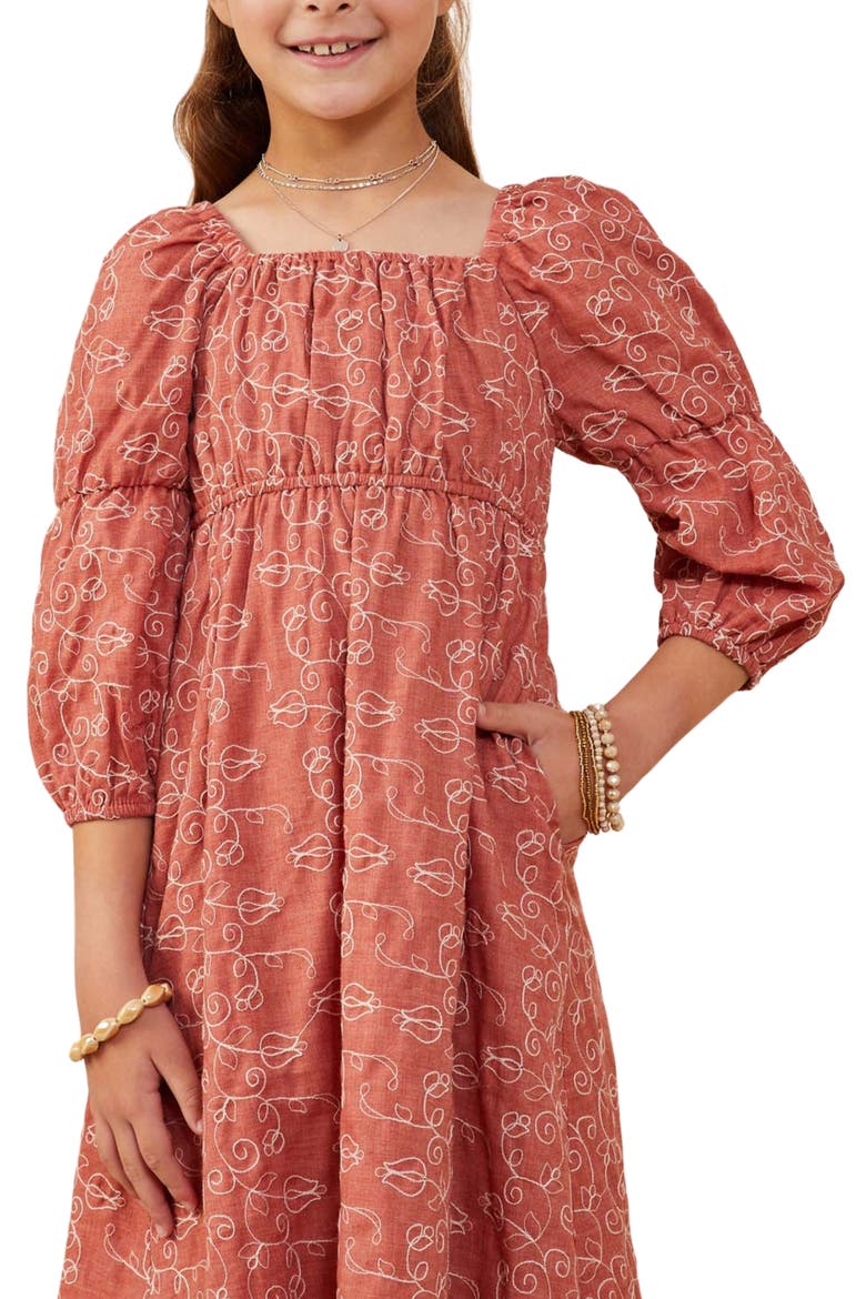 Kids' Botanical Peasant Midi Dress, Alternate, color, RUST