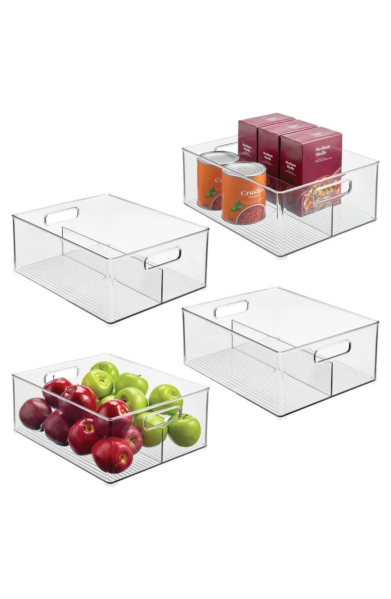 iDesign Linus Divided Pantry Bin with Handles - Set of 4 - Clear, Main, color, Clear