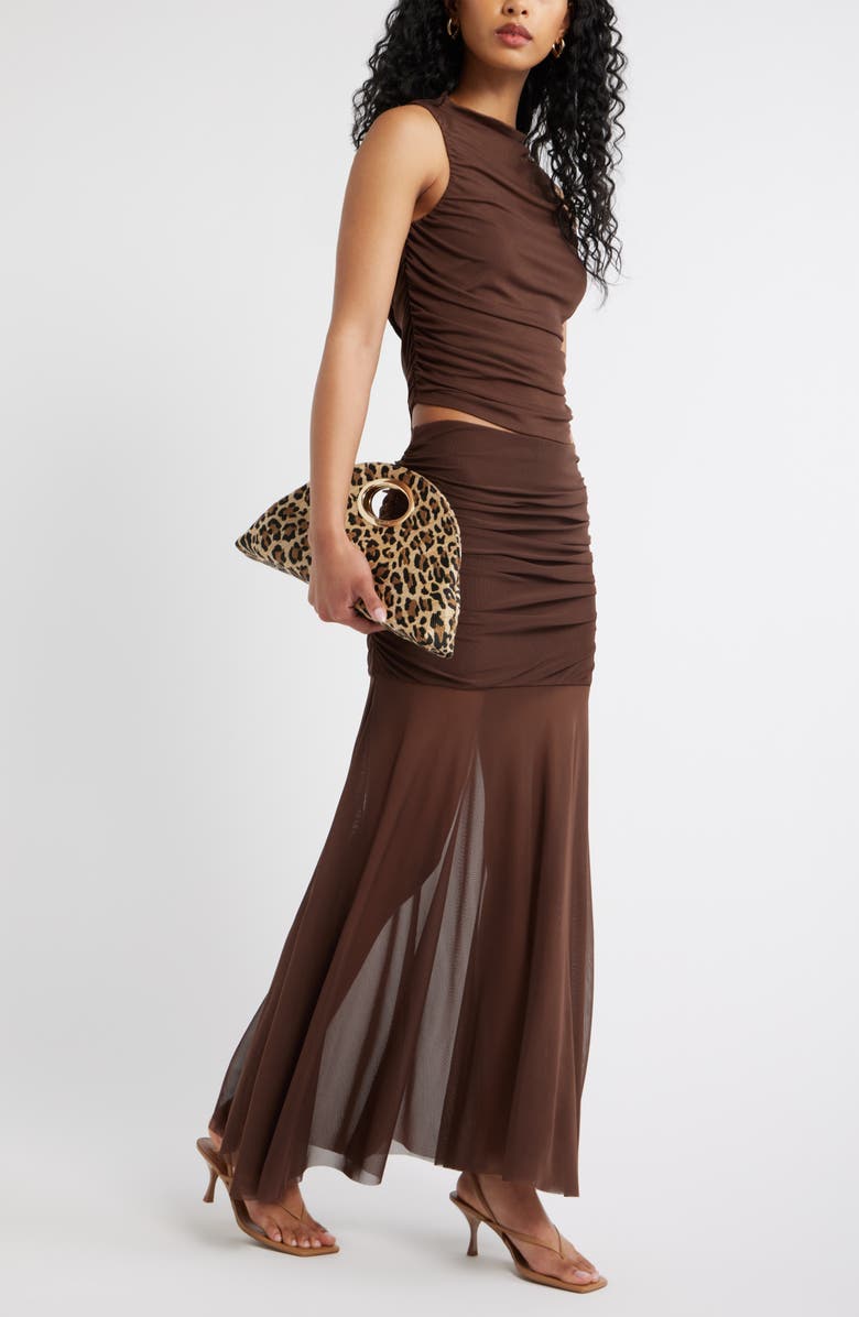 Open Edit Mesh Maxi Skirt, Alternate, color, Brown Terra