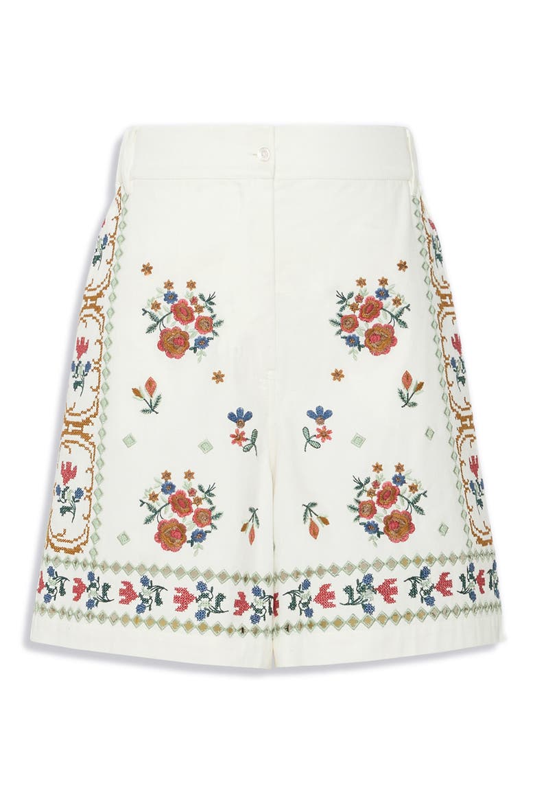 Dobice Floral Embroidered Cotton Shorts, Alternate, color, WHITE