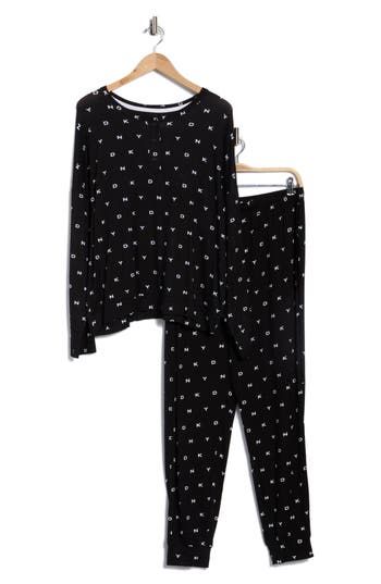 Dkny Henley Jogger Pajamas In Black