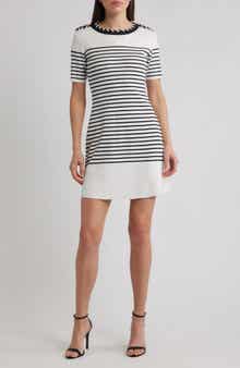 ZOE AND CLAIRE Stripe Stitch Epaulets Minidress