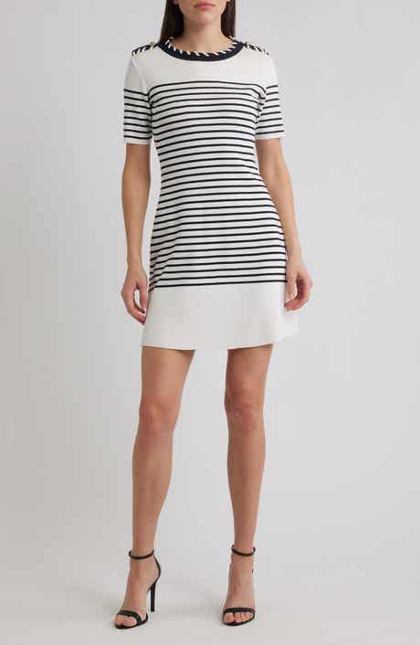 ZOE AND CLAIRE Stripe Stitch Epaulets Minidress