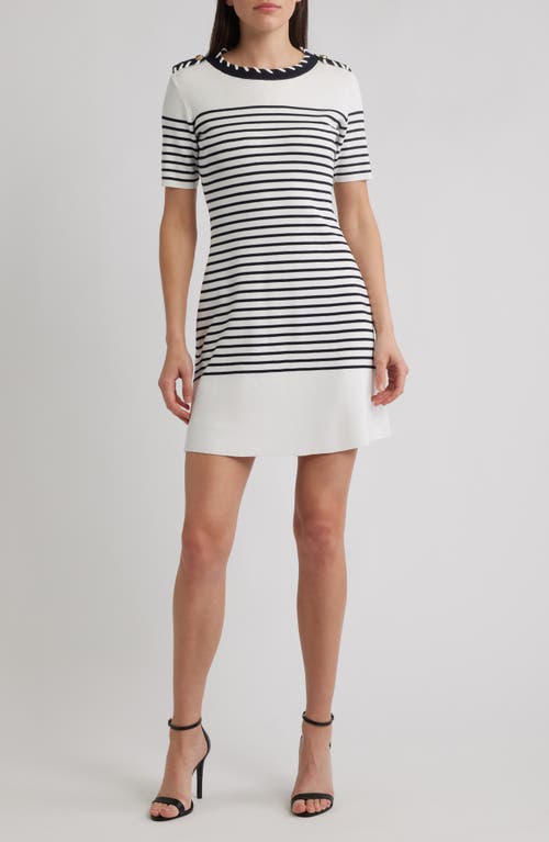 Zoe And Claire Stripe Stitch Epaulets Minidress In White