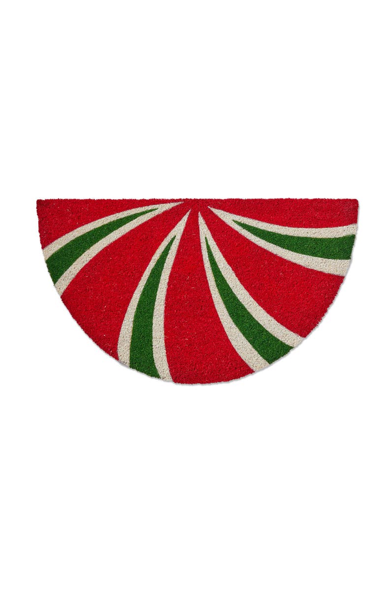 tag Peppermint Shaped PVC Coir Door Mat Red Multi Christmas, Main, color, Red