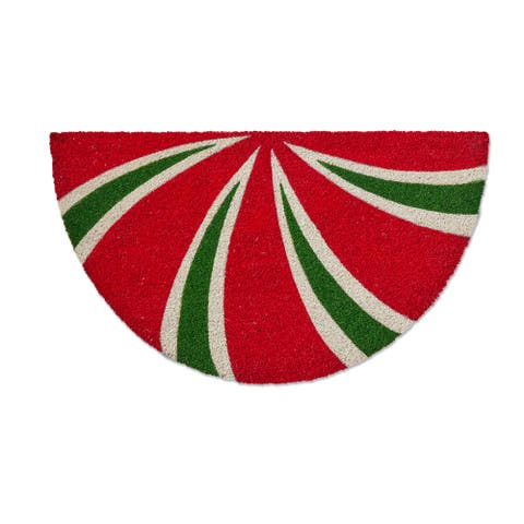 Peppermint Shaped PVC Coir Door Mat Red Multi Christmas