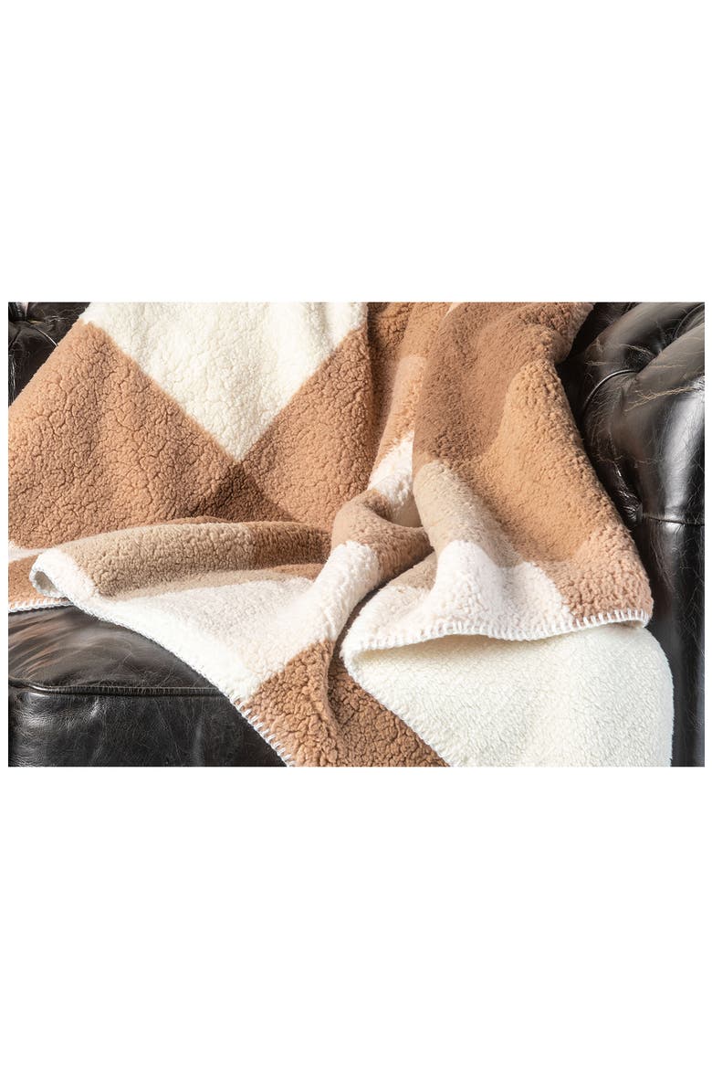 Faux Shearling Throw Blanket, Alternate, color, TAUPE PLAID COMBO