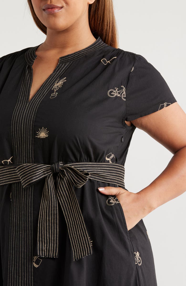 CIEBON Ariana Embroidered Cotton Midi Dress, Alternate, color, Black/ Taupe