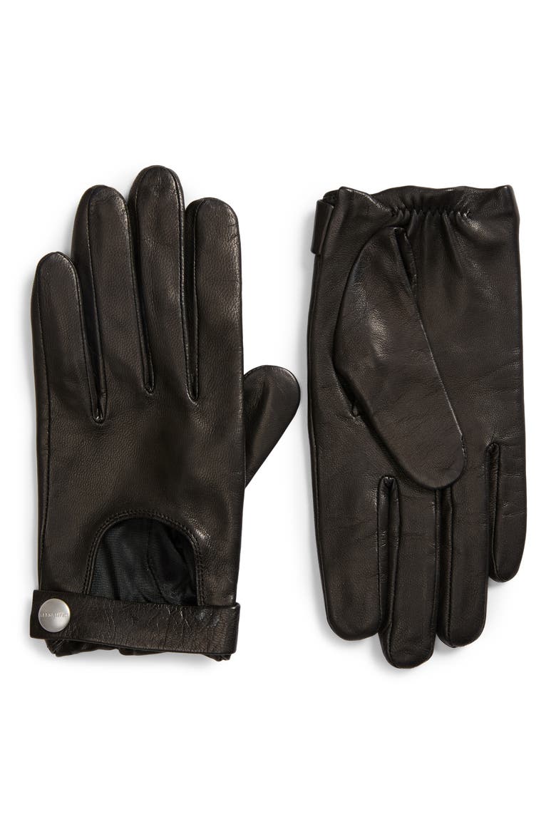 Leather Driving Gloves, Main, color, BLACK