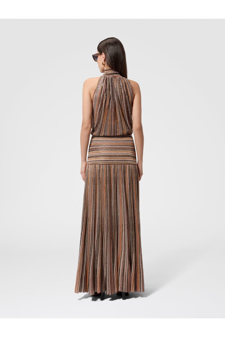 Long Skirt In Ribbed Viscose Lamé Blend, Alternate, color, Gold& Beige