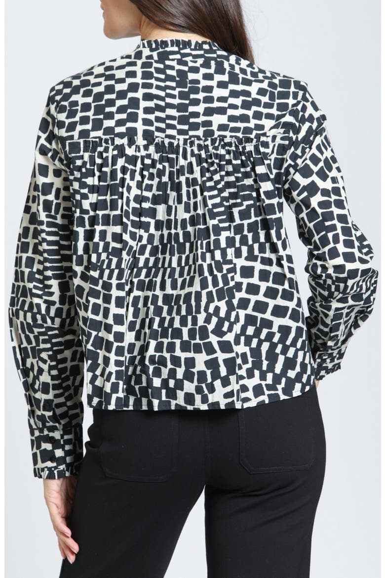 Ruffle Collar Cotton Cropped Shirt, Alternate, color, INK ON PARCHMENT