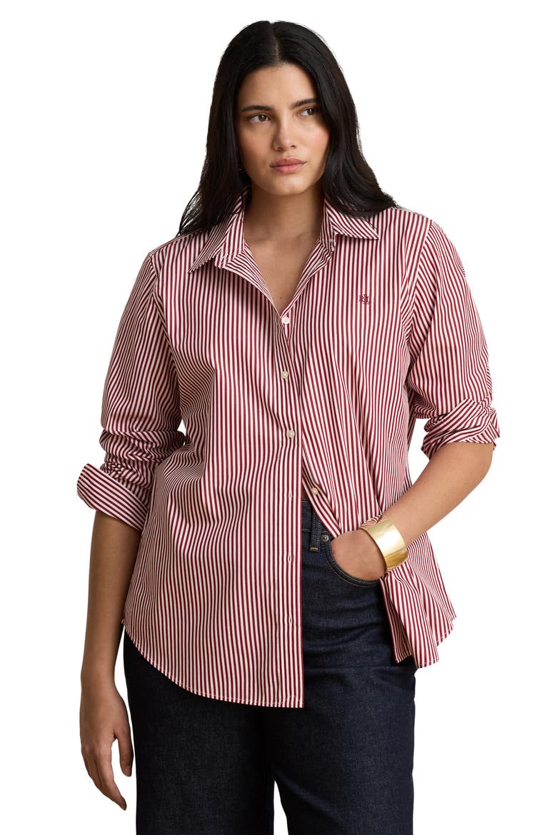 Stripe Cotton Button-Up Shirt, Alternate, color, RED/ WHITE