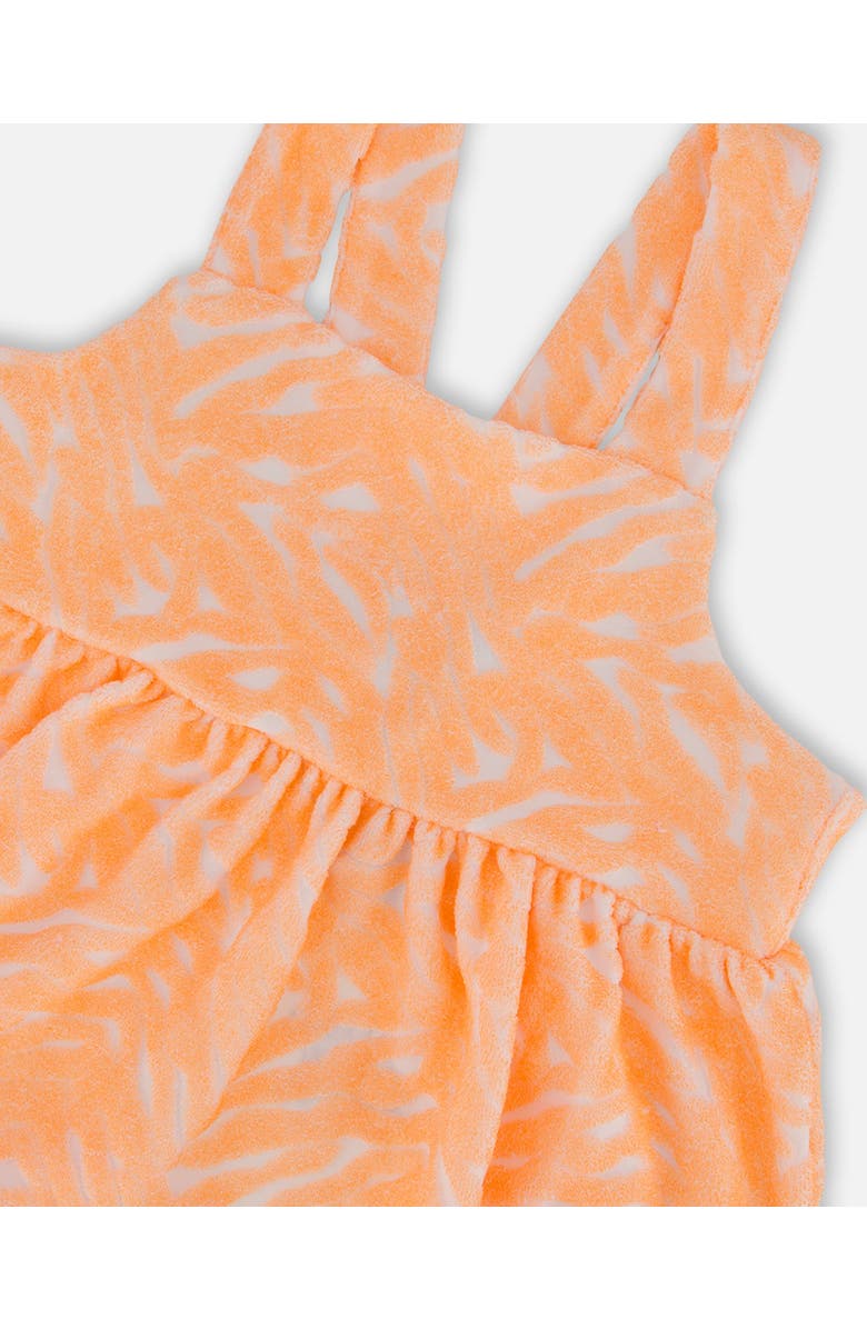 Deux par Deux Little Girl's Printed Terry Tank Top And Shorts Set Vibrant Orange And White, Alternate, color, Vibrant Orange And White