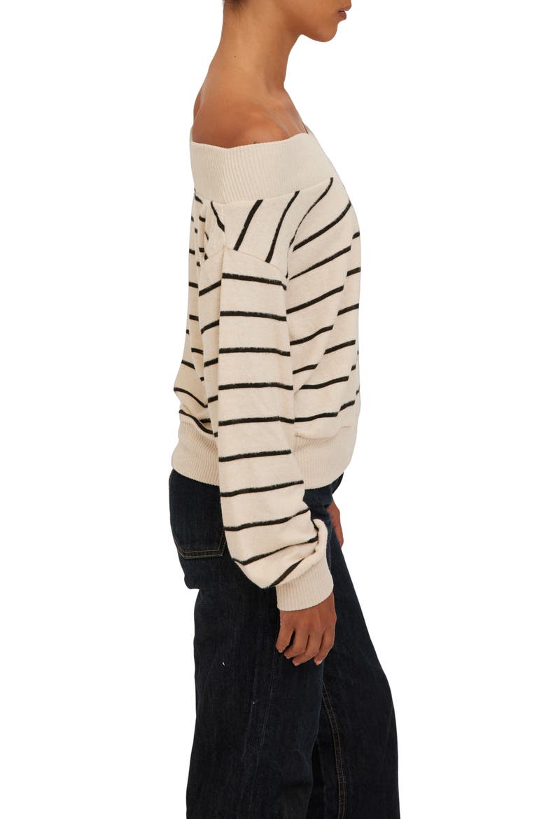 Carmel Stripe Off the Shoulder Pullover, Alternate, color, CREAMBLK