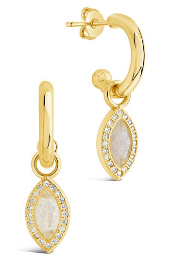 Sterling Forever Calla Cz Charm Drop Hoop Earrings In Gold