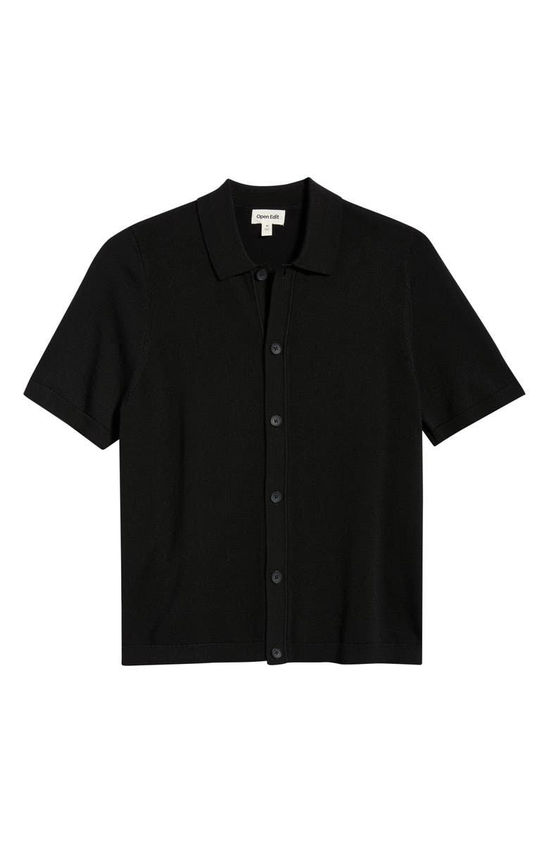 Open Edit Short Sleeve Button-Up Silk Cardigan, Alternate, color, Black