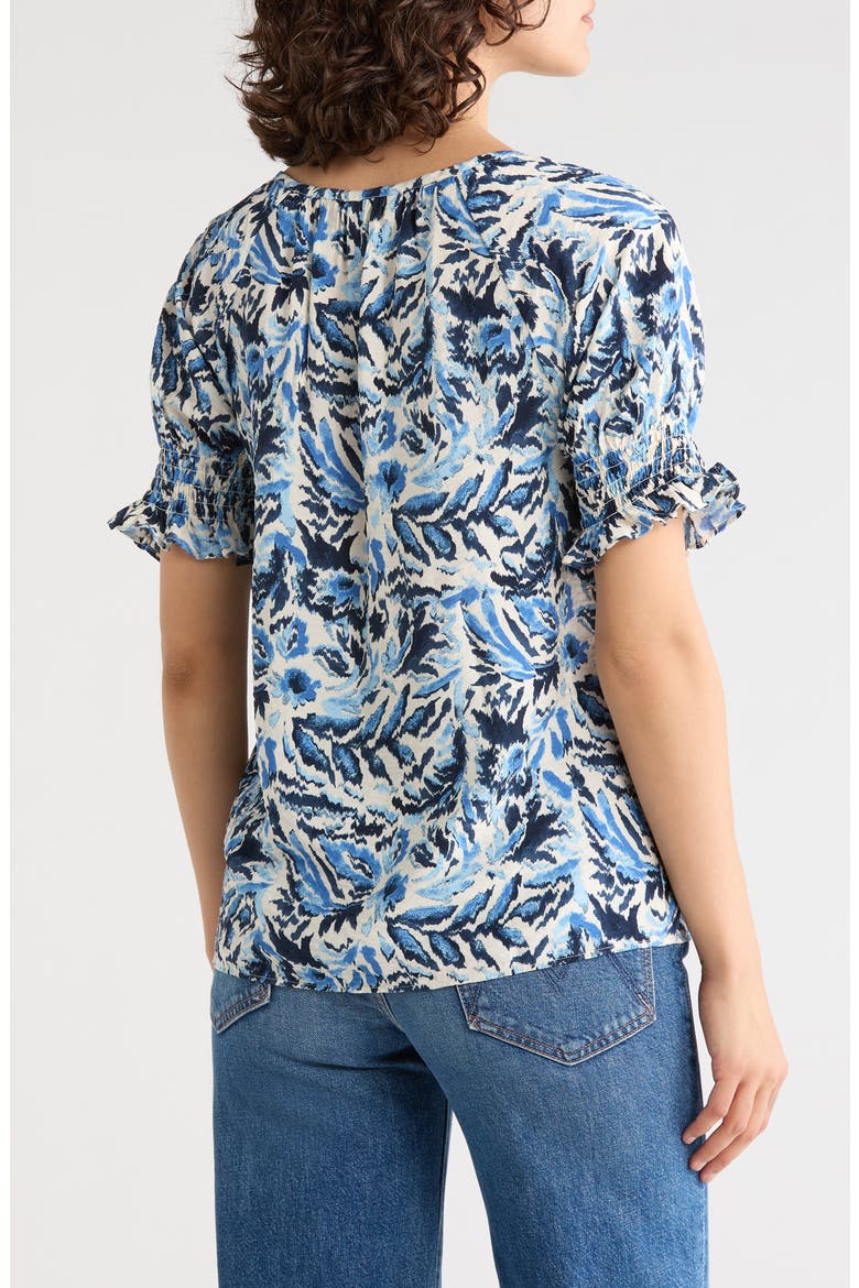 Puff Sleeve Top, Alternate, color, IVORY-BLUE IKAT BLOSSOM