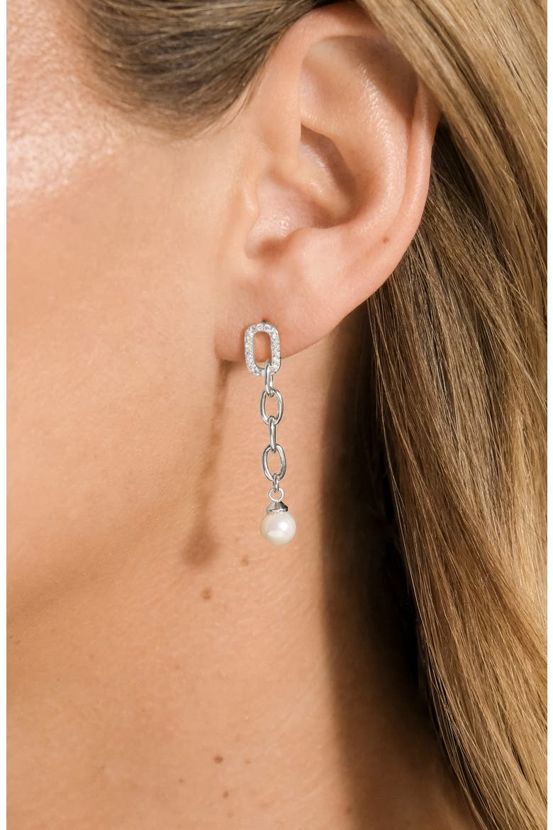 Daphne Cubic Zirconia & Faux Pearl Chain Drop Earrings, Alternate, color, SILVER