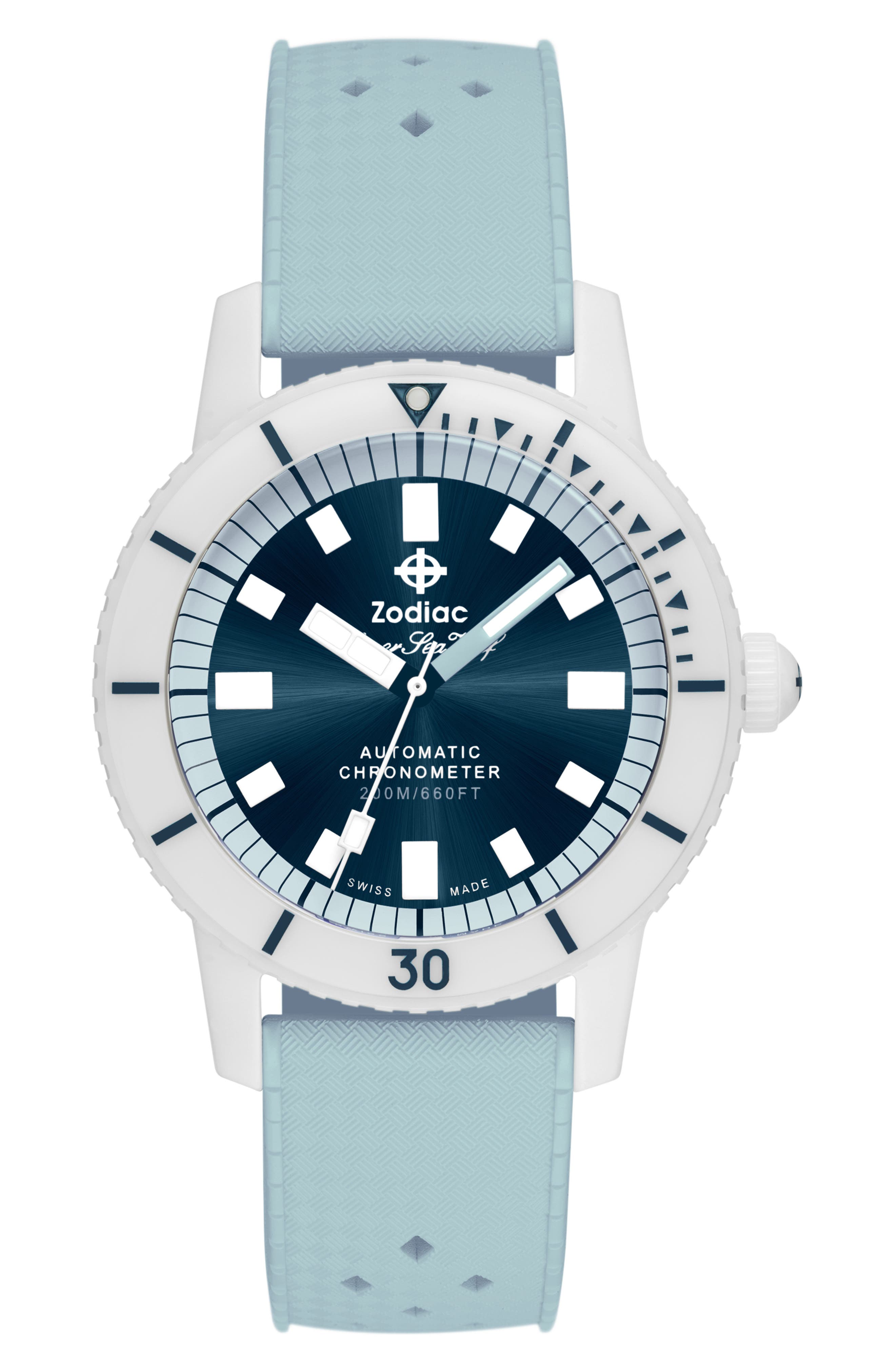 Zodiac Super Sea Wolf Ceramic Rubber Strap Watch, 41mm in Blue 