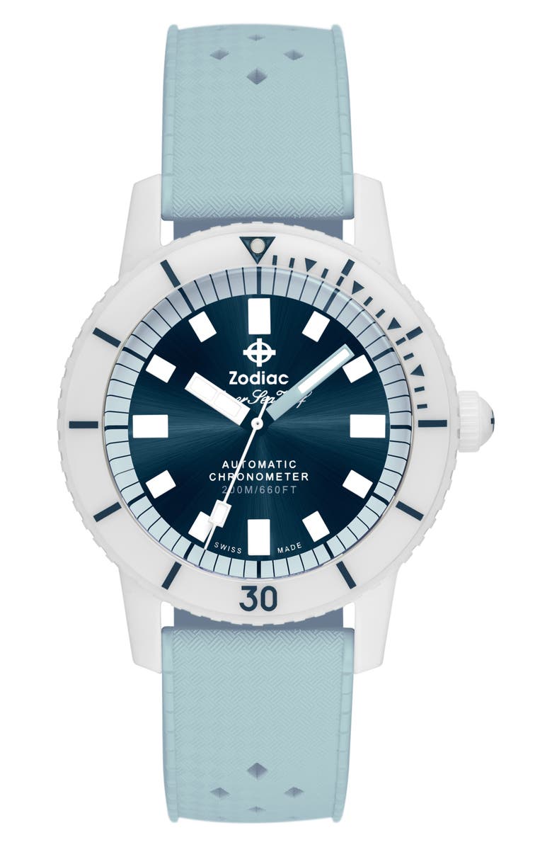 Zodiac Ceramic Compression Diver Automatic Rubber Strap Watch, 41mm, Main, color, 