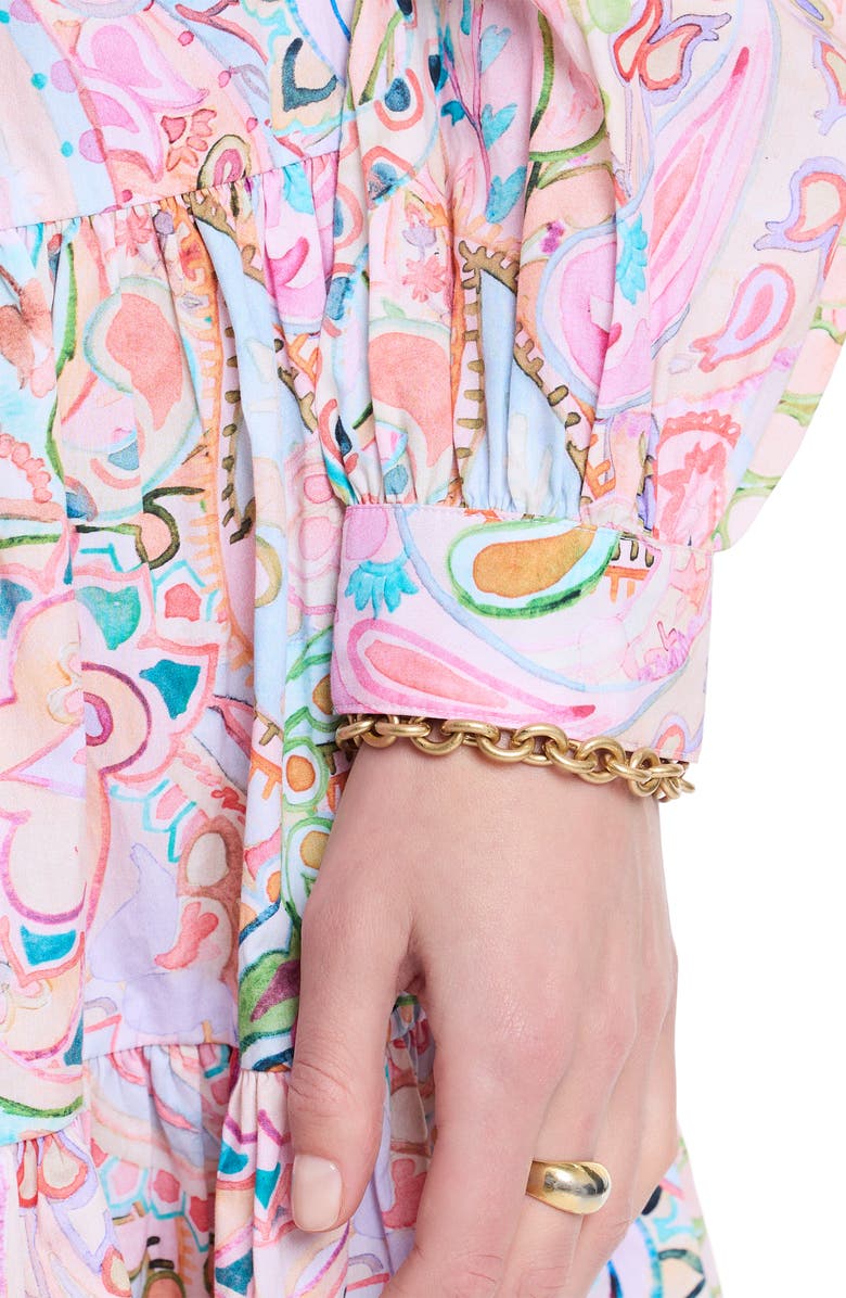 Robert Graham Sydney Paisley Long Sleeve Tiered Shirtdress, Alternate, color, Pink Multi