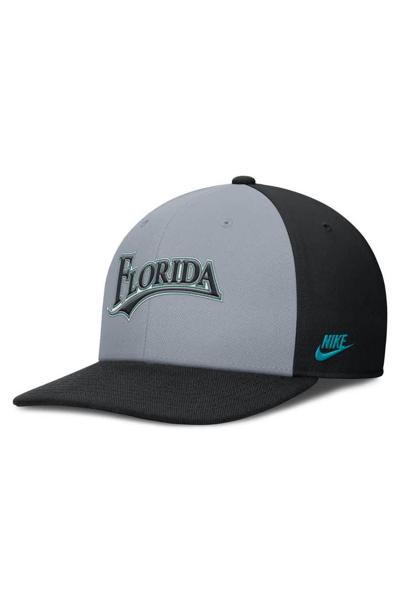 Nike Men's Nike Gray/Black Florida Marlins Cooperstown Collection Pro Performance Snapback Hat, Alternate, color, Gray
