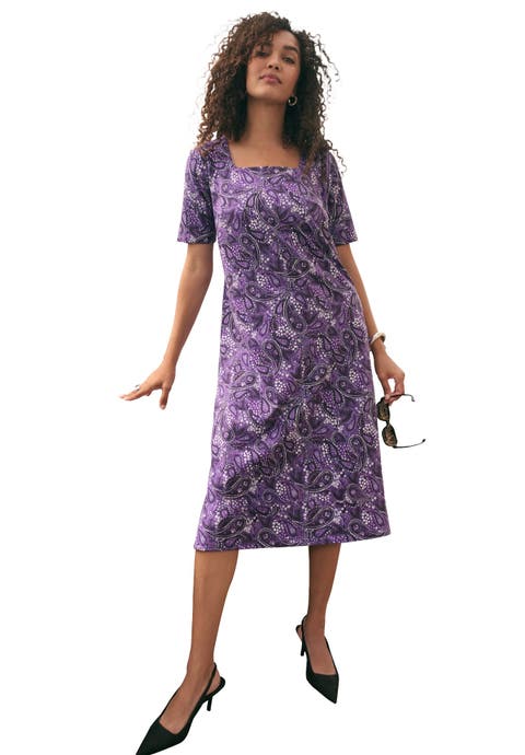 Stretch Cotton Square Neck Midi Dress (Plus)
