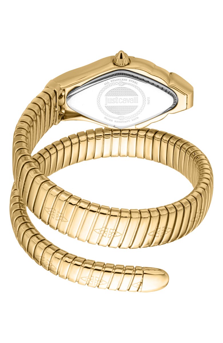 Just Cavalli Snake Wraparound Bracelet Watch, 22mm x 36mm, Alternate, color, Gold/Green