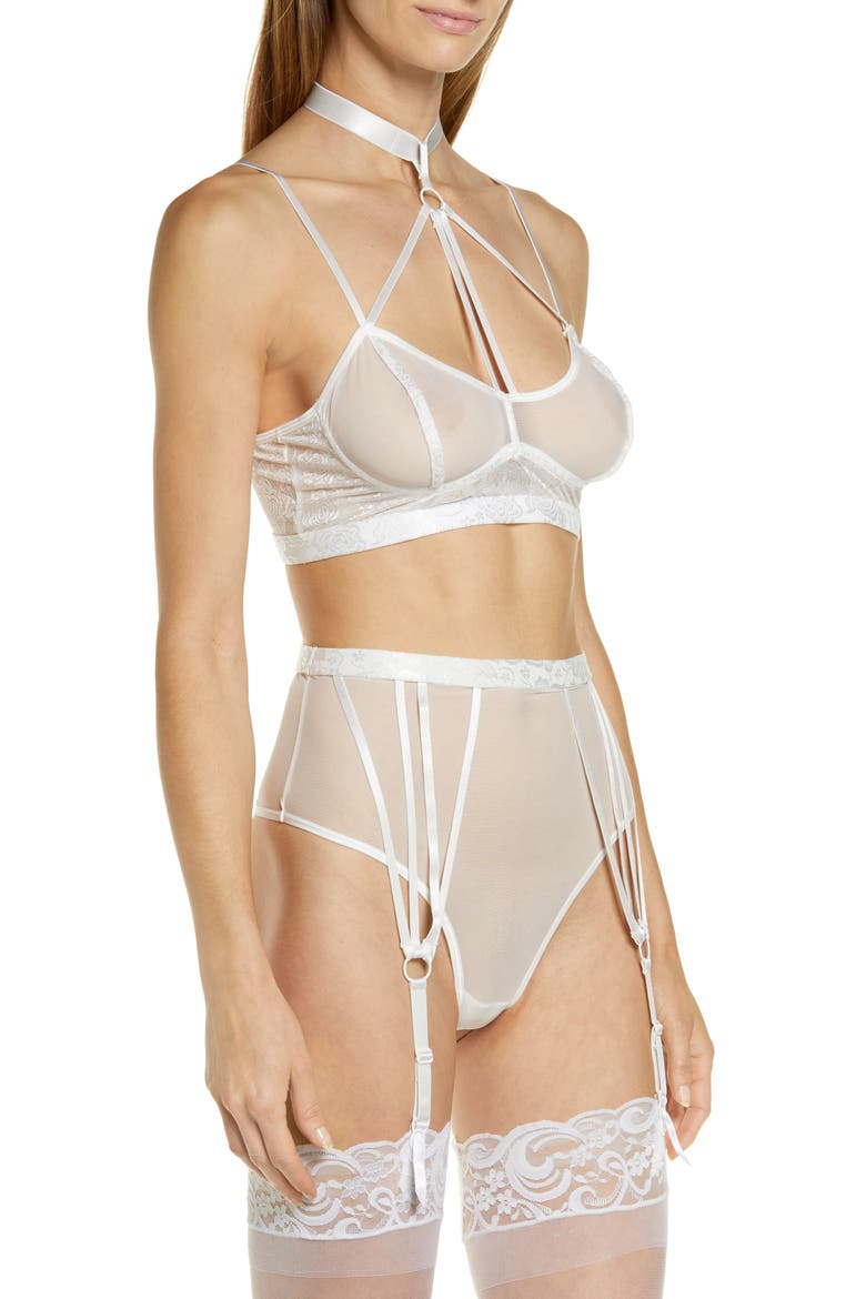 Strappy Choker Bra & High Waist Panties, Alternate, color, WHITE
