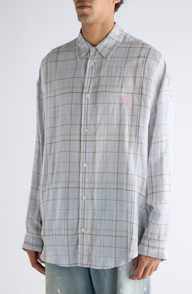 Acne Studios Setar Plaid Button-Up Shirt, Alternate, color, Grey/ Pink