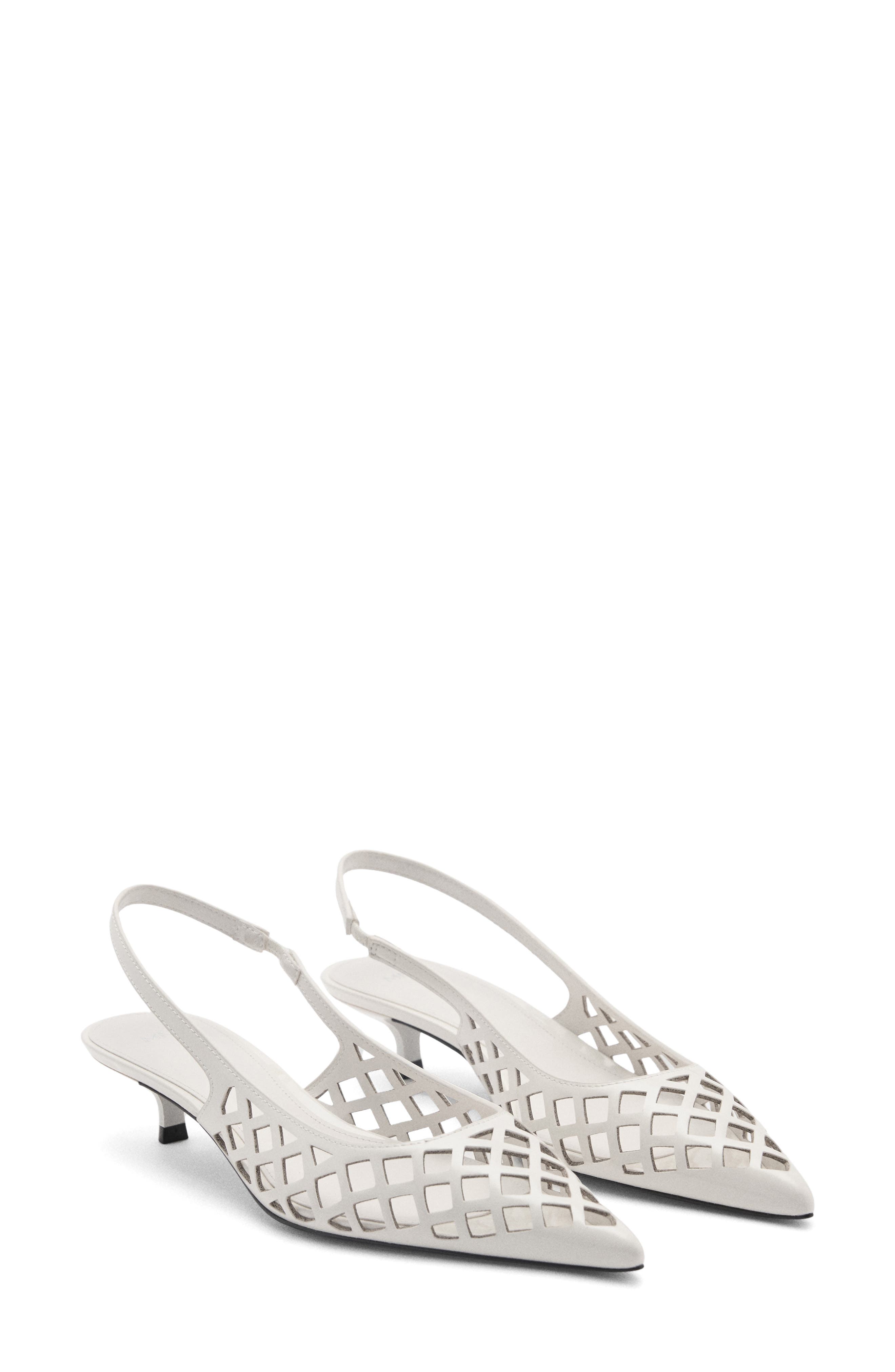 MANGO Laser Cut Pointed Toe Slingback Pump, Alternate, color, White