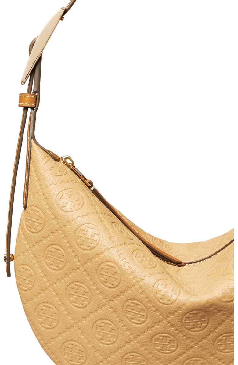 Tory Burch T-Monogram Jacquard Crescent Shoulder Bag, Alternate, color, Biscotti