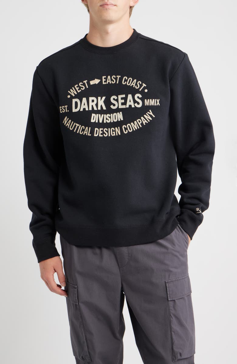 DARK SEAS Waterloo Logo Appliqué Crewneck Sweatshirt, Main, color, Black