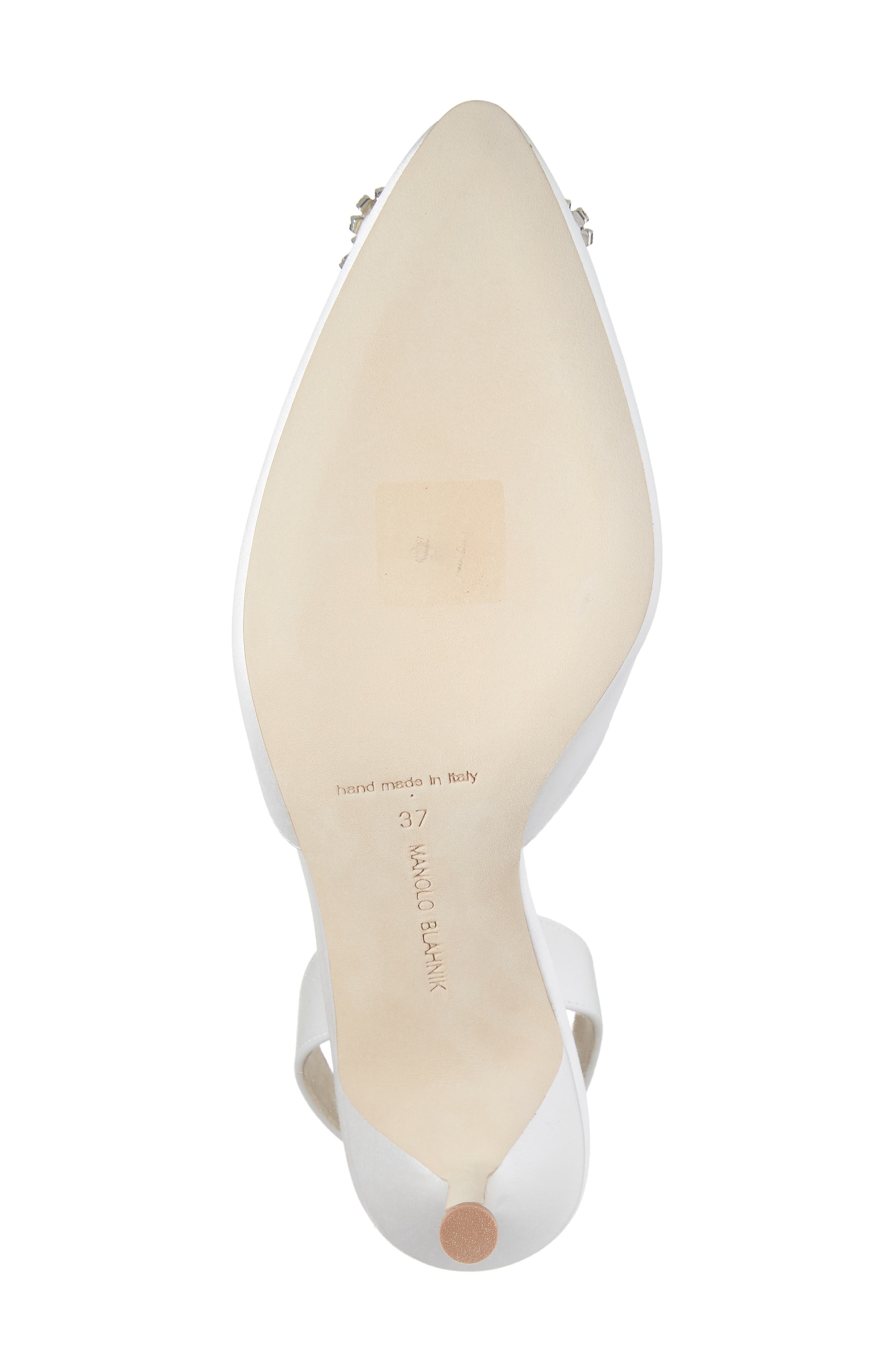 Manolo Blahnik Hangisli Crystal Buckle Pointed Toe Slingback Pump, Alternate, color, Cream