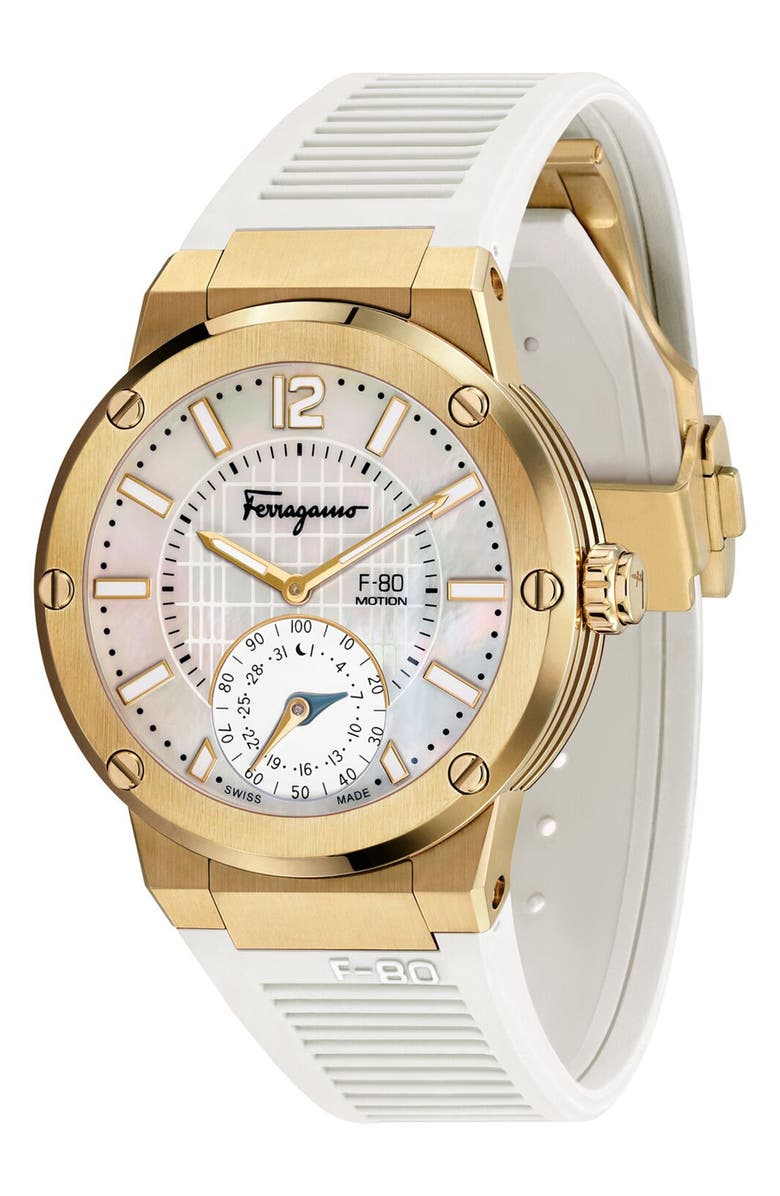 FERRAGAMO Salvatore Ferragamo F-80 Motion Rubber Strap Smart Watch, 44mm, Main, color, 