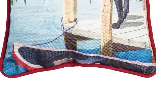 C & F Home C&f Home Dog On Lake Pier With Boat Raft Printed Accent Pillow, 8" X 8" In Blue