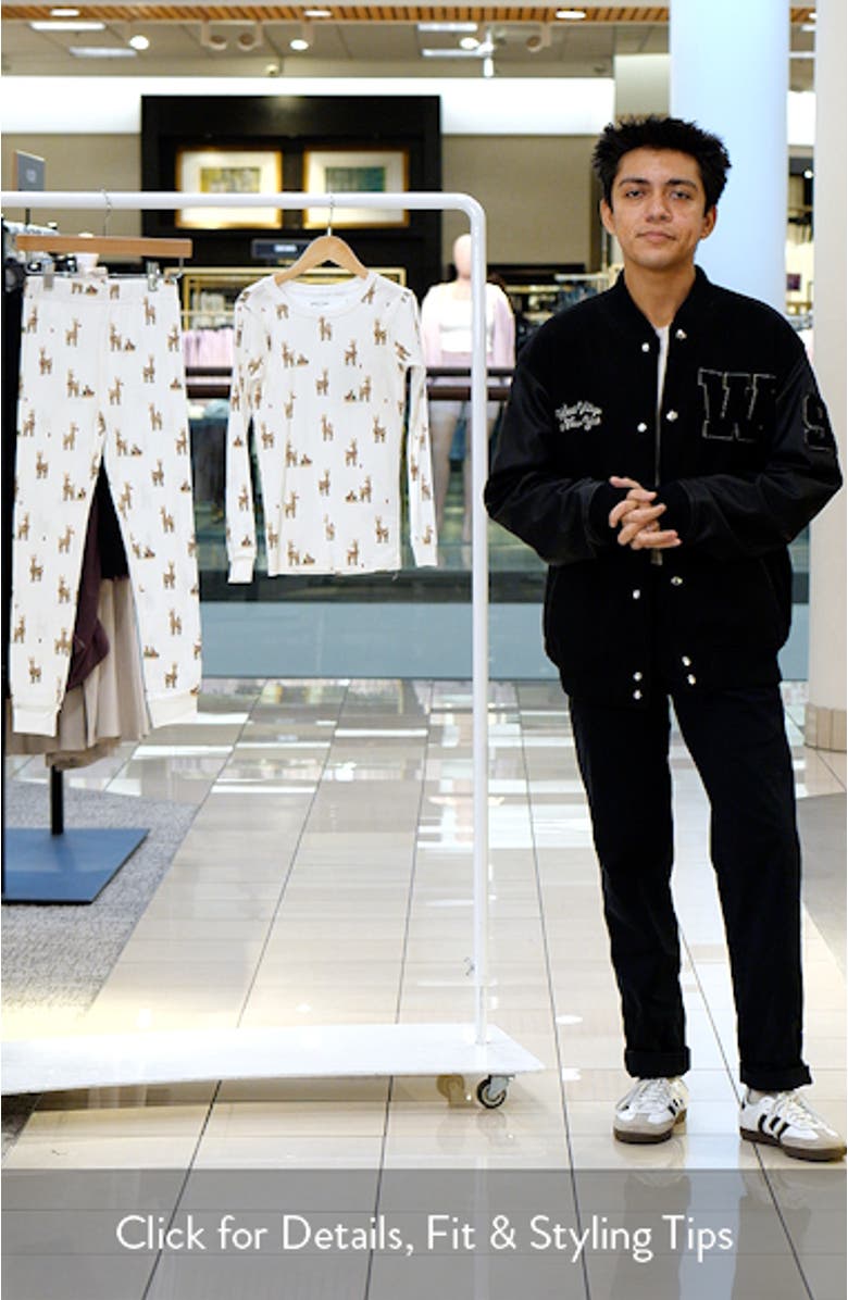 Kids' Reindeer Holiday Print Fitted Organic Cotton Two-Piece Pajamas, sales video thumbnail